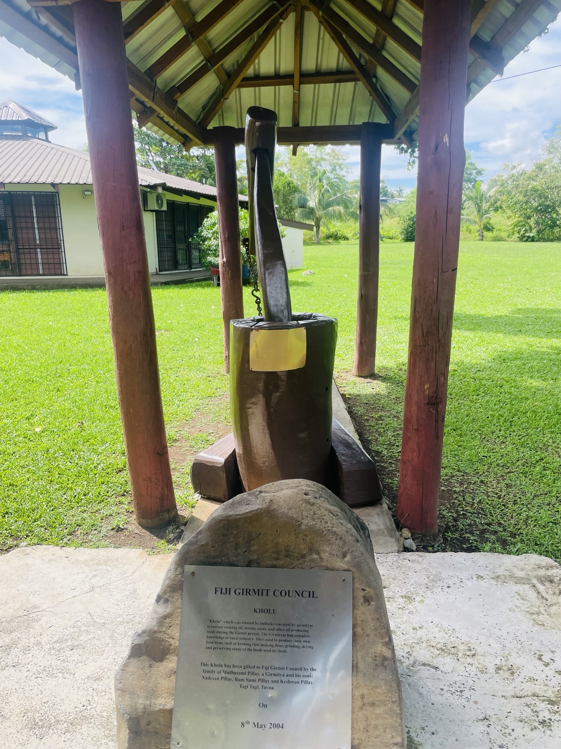 Historic kholu oil press preserved by the Fiji Girmit Council